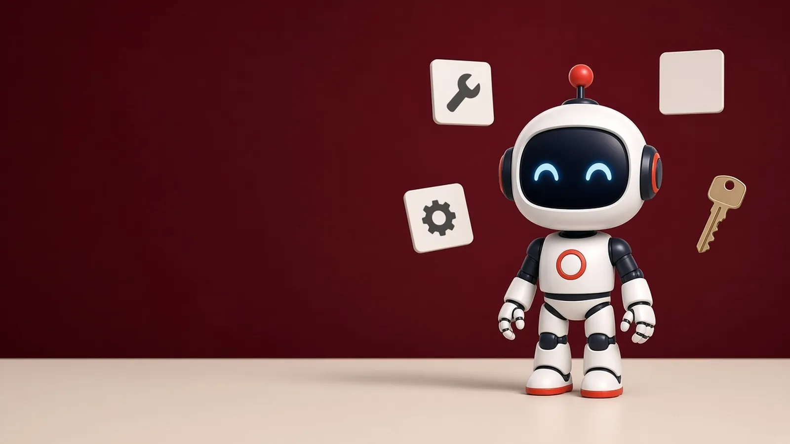 The doo.mcp robot standing with a key and a few plain tool tiles.