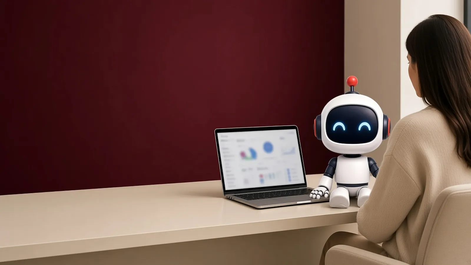 The doo.mcp robot beside a person working at a laptop.